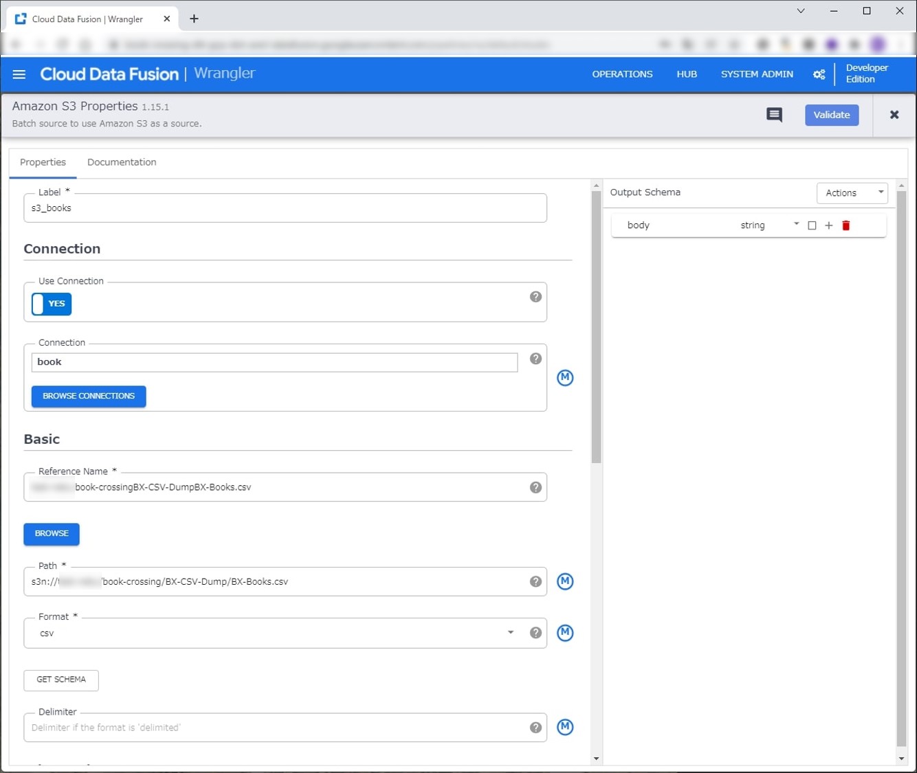 Data Fusion で S3からデータ取得する設定が完了