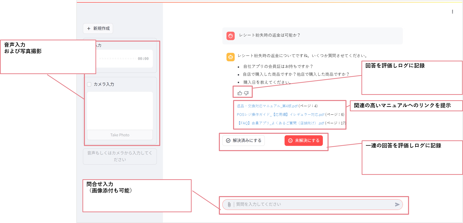 お問合せ専用ページ 解決率実績80%！店舗スタッフの問合せ対応AIエージェントの事例紹介